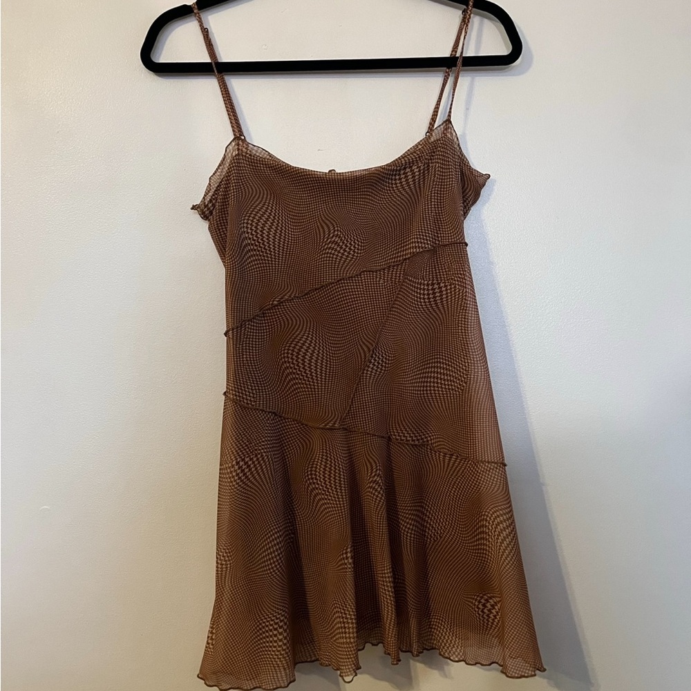 Urban outfitters BDG Brown Spaghetti Strap mini Dress with houndstooth print
